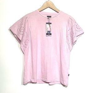GAP Flutter Sleeve Eyelet Top Tee T-shirt small Lavender Blouse Purple NWT